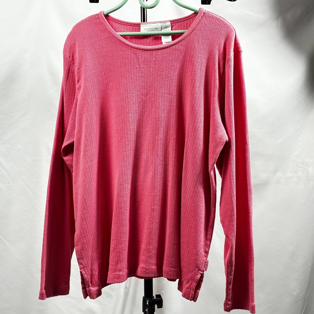 Liz Claiborne Woman Pink Ribbed Cotton Long Sleeve Top Plus Size 1X